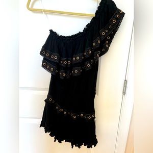 One shoulder black Misa dress.